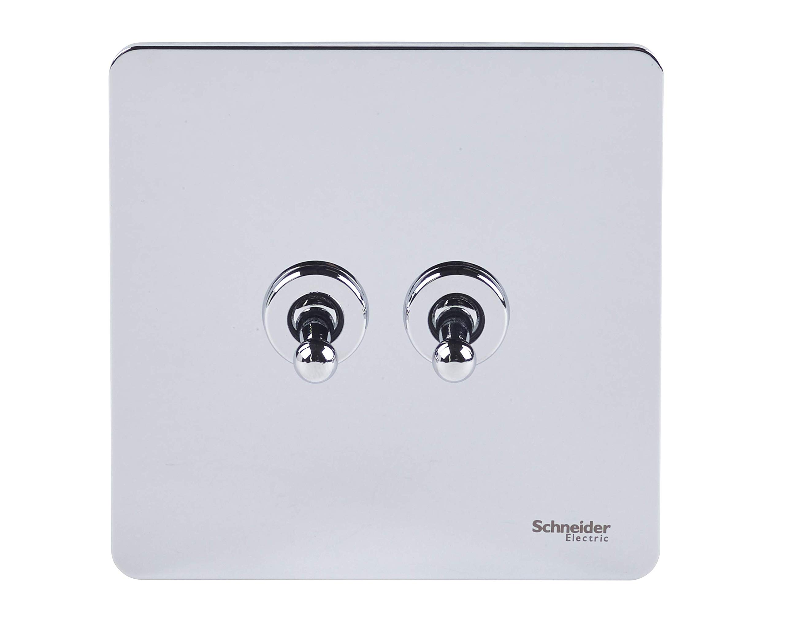 Schneider Electric Placca piatta senza viti – Interruttore a doppia levetta a 2 vie, polo singolo, 16AX, GU1422TPC, cromo lucido