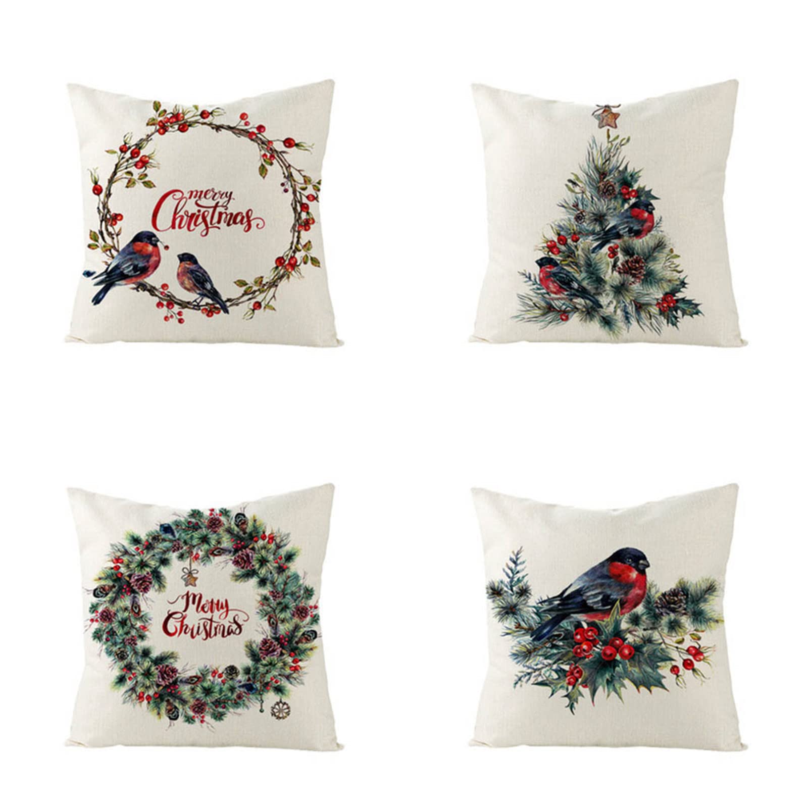 Taie d'oreiller 65x65 housse de coussin decoration lin oiseau