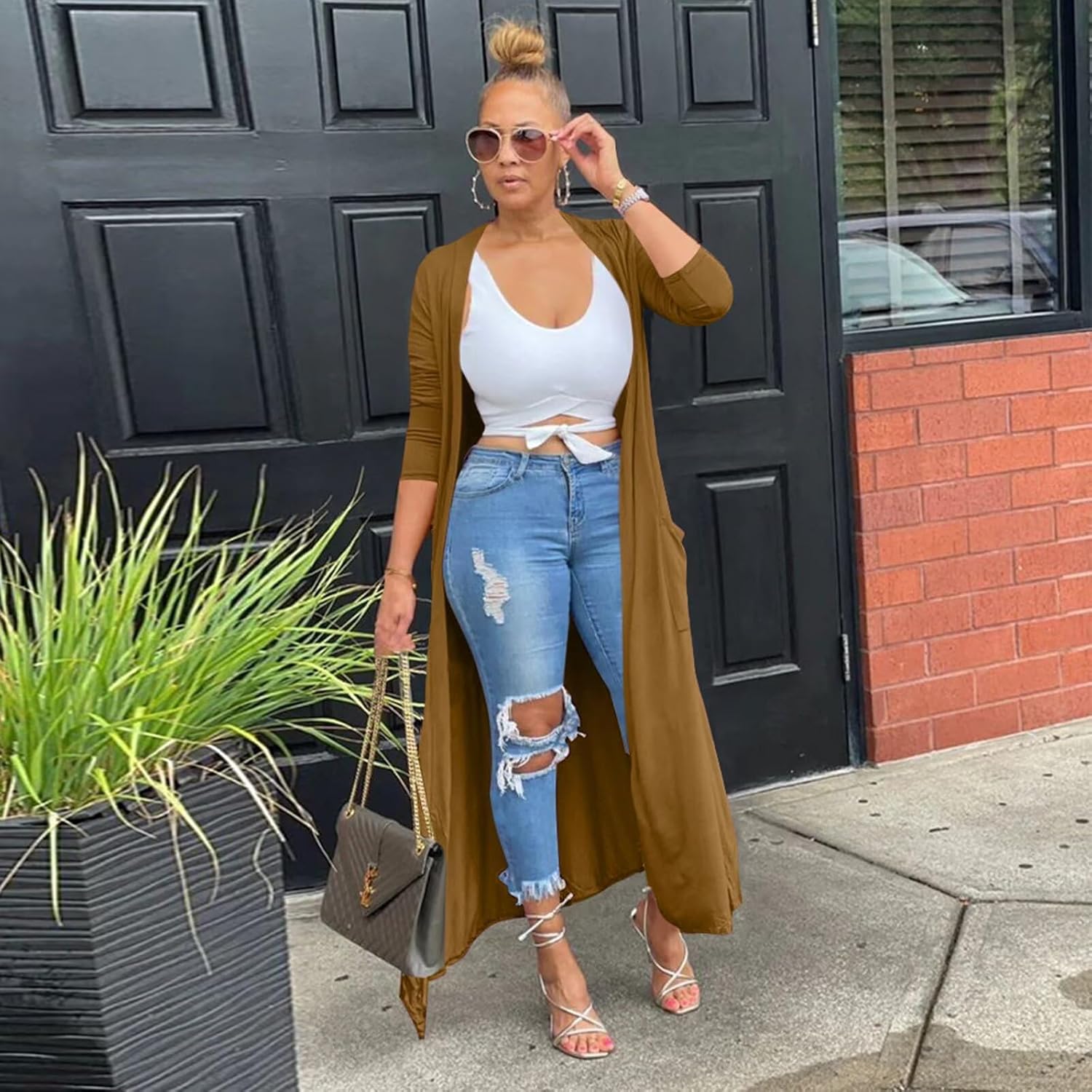 Adogirl Women's Long Sleeve Lightweight Soft Cover Ups Outerwear Casual Open Front Maxi Drape Cardigans with Pockets - Image 2