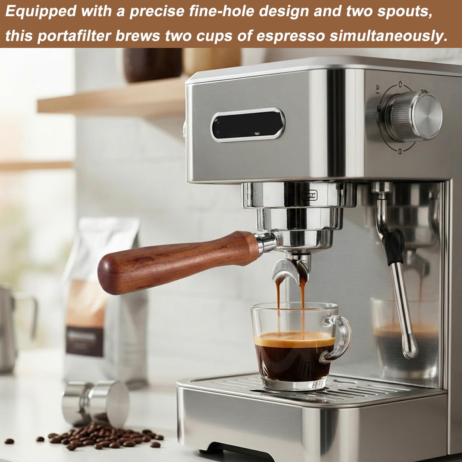 Sitko 51 mm do DeLonghi Dedica EC680 EC685 EC885 & Smeg, filtr portowy ze stali nierdzewnej, konstrukcja z 3 uszami, podwójna wylewka, z ergonomicznym drewnianym uchwytem, w zestawie kosz