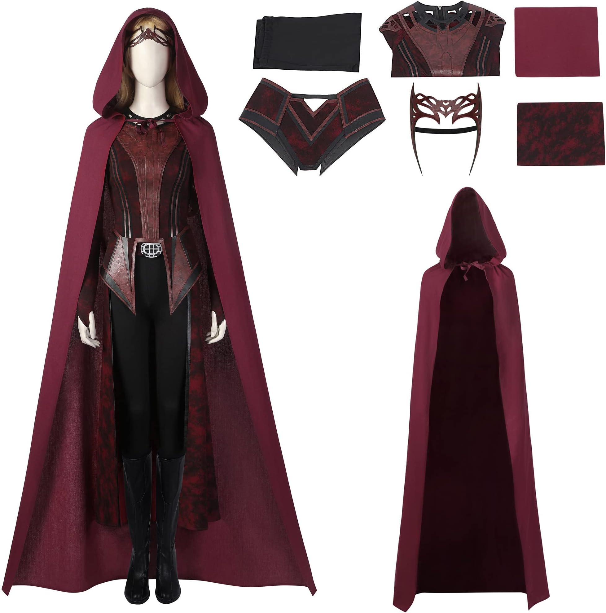SINSEN Women's Scarlet Witch Costume Wanda Maximoff Cosplay Outfit Hoodie Cape Jacket Pants Suit Headpiece Halloween Party Full Set