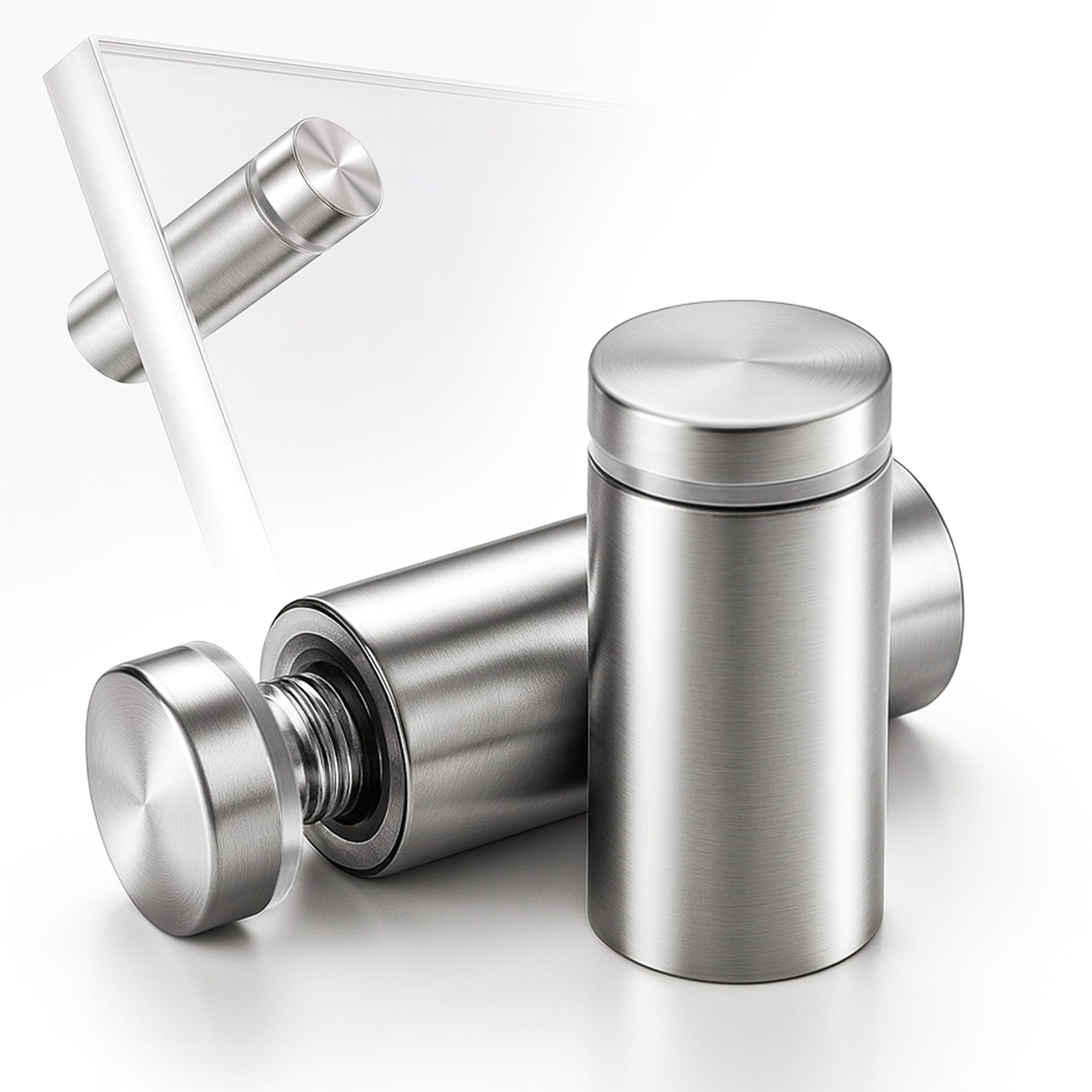 Lot de 50 entretoises en acier inoxydable : ensemble avec vis 12 x 25 mm tête ronde entretoises pour verre acrylique, panneaux, miroirs, cadres photo pour artisans et bricoleurs
