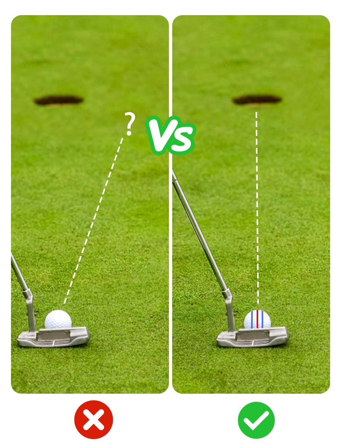 Bjabtan Golf Ball Line Marker Tool - Perfect Golf Ball Marking Tool Golf with Case - 3 Golf Ball Marker Stencil and 3 Color Golf Ball Line Marker - Golf Ball Alignment Marking Tool