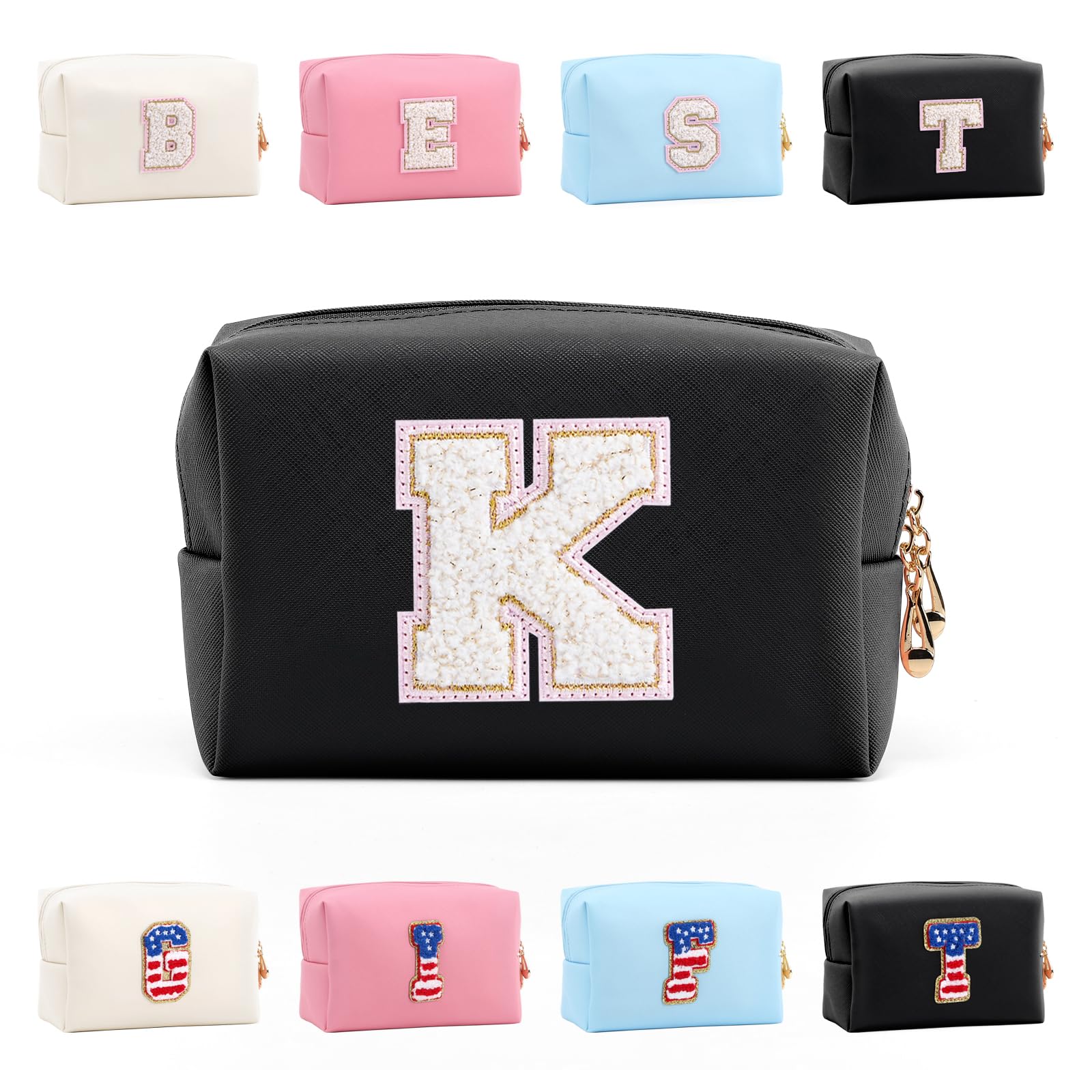 Hbhpov Personalized Initial Letter Makeup Bag Organizer,Waterproof PU Leather Letter Zipper Cosmetic Pouch Bag Travel Portable Toiletry Bag,Gift Ideal