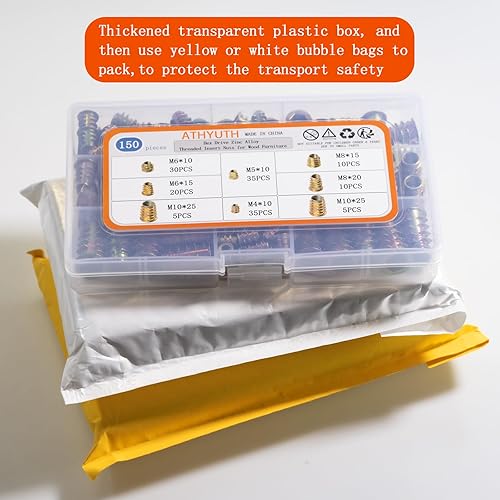 Miniatura 4 de Insertos roscados para madera, 150 piezas de insertos de rosca de aleación de zinc, kit surtido de tuercas para madera blanda, enchufe hexagonal,