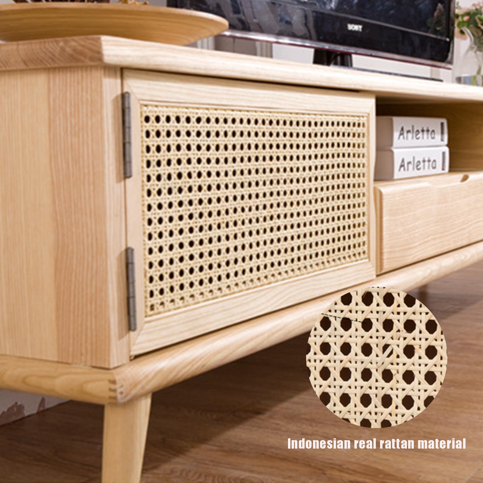 COSTWAY Mobile TV Per TV Fino A 65 Pollici, Mobile Da Salotto In Vetro E Rattan Pe Con 2 Cassetti Porte Scorrevoli E Gambe Mobile Tv Per Soggiorno E Camera Da Letto 79162508
