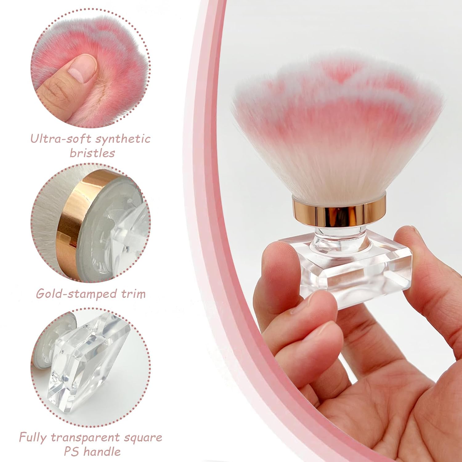Pink Rose Nail Dust Brush – Soft Nylon Powder Duster for Acrylic Nails & Manicure Cleaning