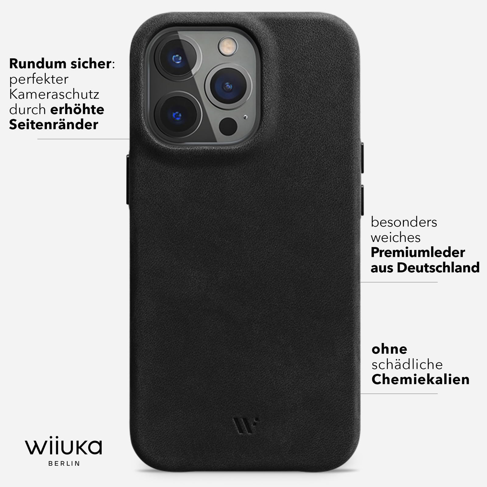 WIIUKA Etui do iPhone 14 Pro, skórzane etui z Niemiec, bardzo cienkie, etui premium na telefon komórkowy, Case, Qi, vintage czarne