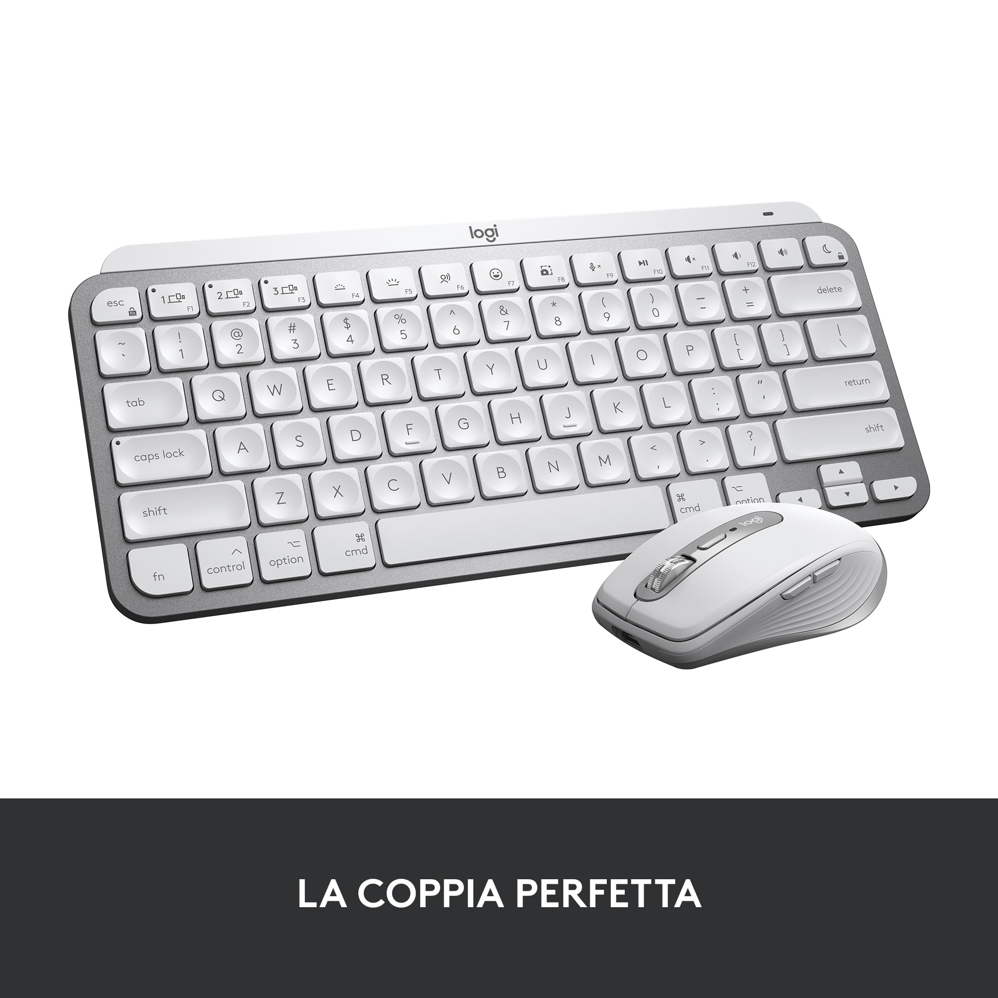 Logitech MX Keys Mini Mac - Tastiera Wireless Minimalista, Compatta, Bluetooth, Tasti Retroilluminati, USB-C, Compatibile Con MacBook Pro, MacBook Air, IMac, IPad, Italiano QWERTY - Grigio Claro