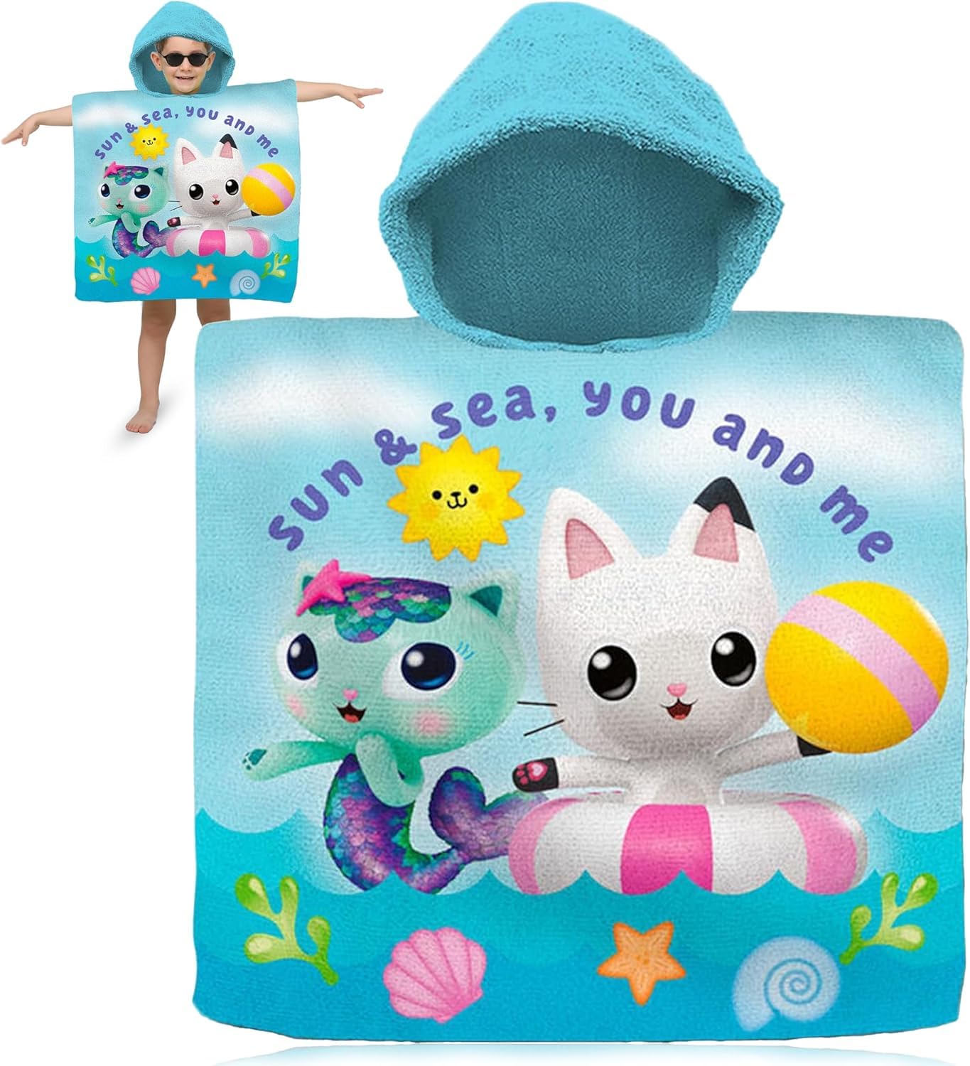 SRV Hub Gabby’s Dollhouse Girls Hooded Towel Poncho 120x60cm | Soft Cotton Robe for Bath, Pool & Beach | Cute Changing Towel for Kids 3-6 | Summer Gift for Girls