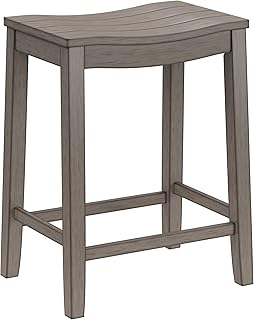 Hillsdale Fiddler Wood Backless Counter Height Stool with Saddle-Style Seat, Aged Gray