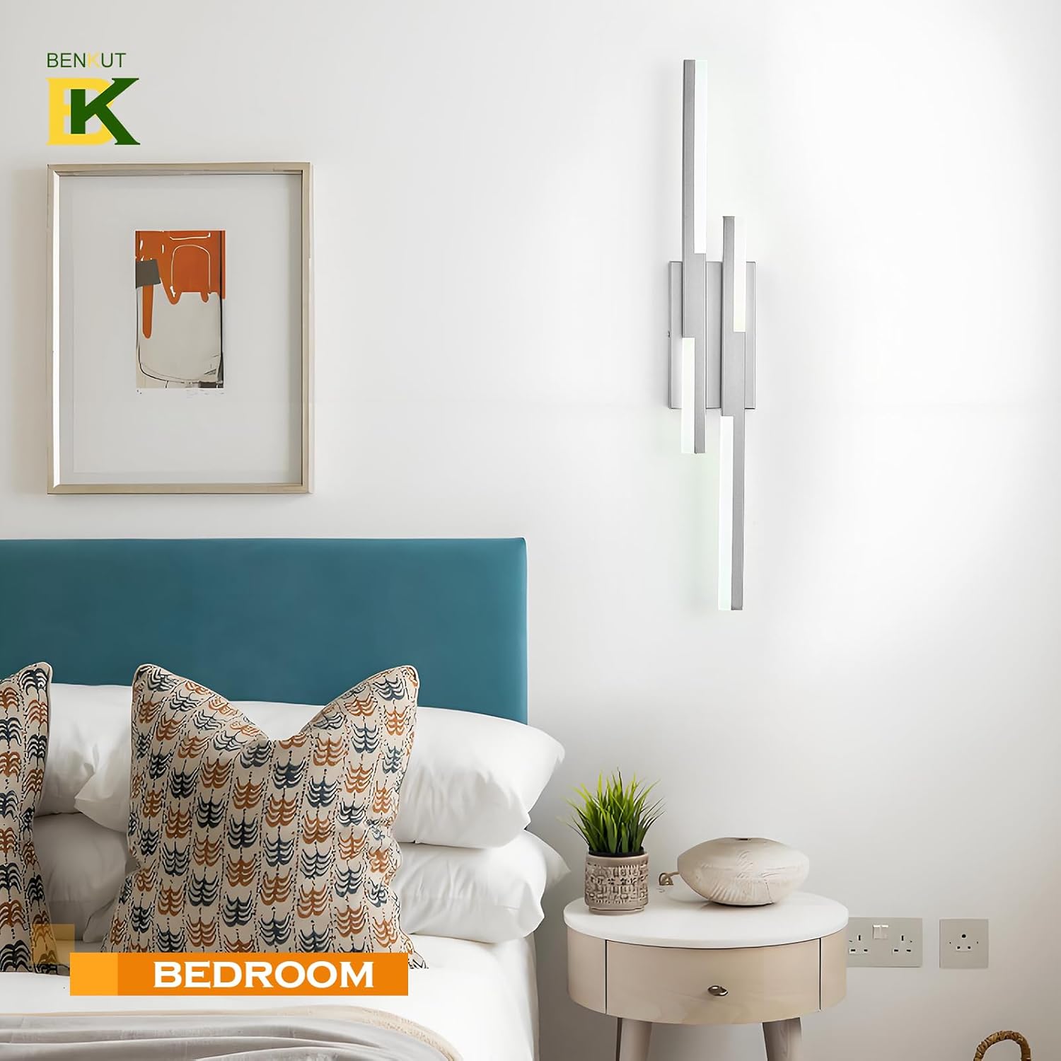 Benkut Modern LED Wall Sconce Silver Remote Wall Light Fixtures for Bathroom, Dimmable Vanity Light Indoor LED Remote Wall Sconce for Bedside Bedroom Living Dining Room (27.6inch 3000-6500K 1 Pack)