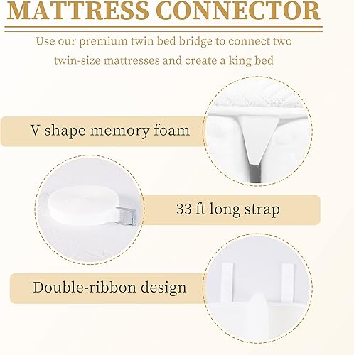 Miniatura 3 de Kit convertidor de puente de cama individual a King, conector de cama ajustable en forma de V, relleno de huecos de cama extra ancho, conector de