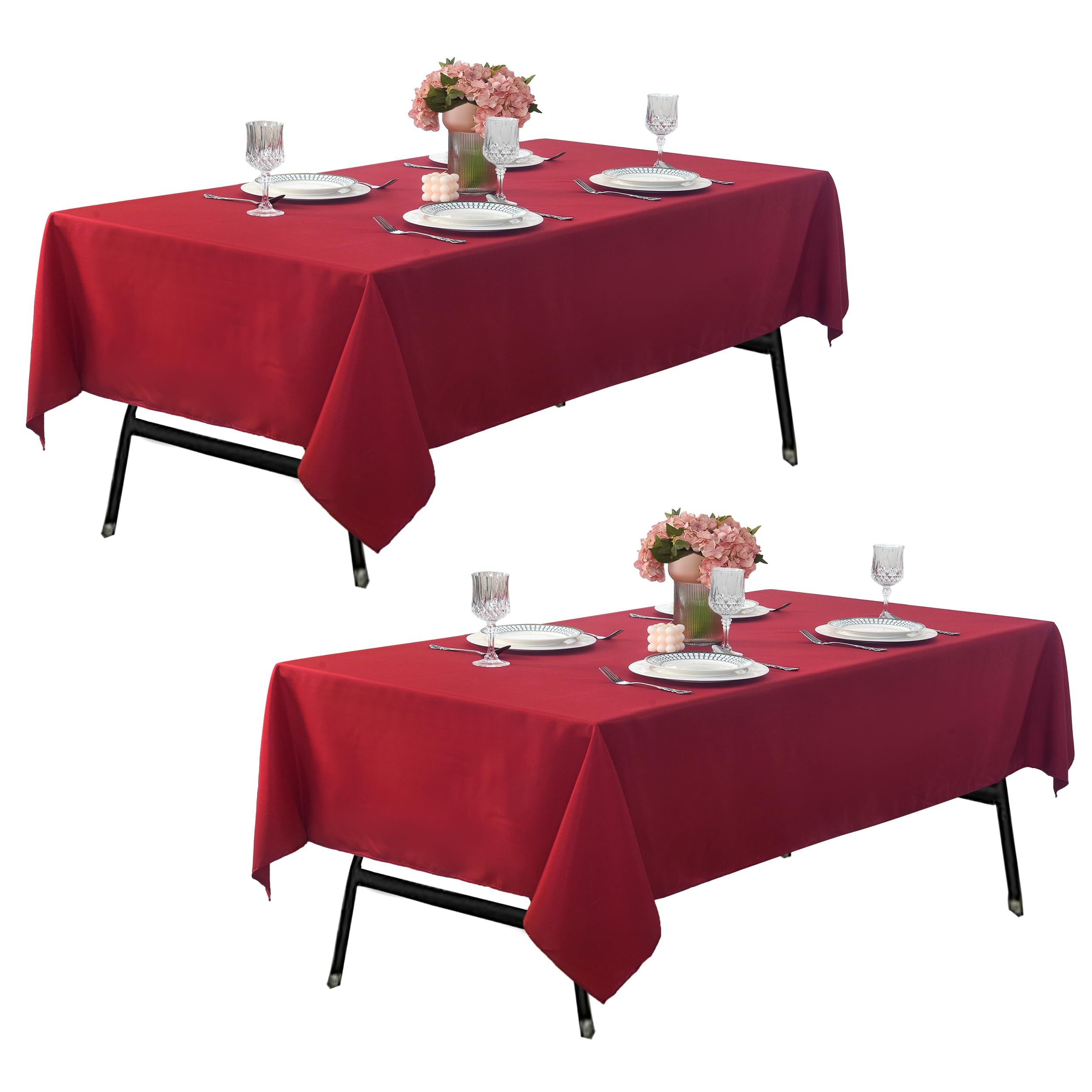 Photo 1 of ZarzaaSik 2-Pack 60x120 inch Burgundy Table Cloths, Solid Stain and Wrinkle Resistant Oblong Tablecloth, Premium Plain Weave Polyester Fabric Rectangle Table Linen Covers for Hotel, Wedding