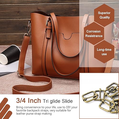 Miniatura 10 de CooBigo Paquete de 25 hebillas deslizantes Tri Glide Ajustador de correa de 1-14 pulgadas, deslizadores ajustables de metal para hacer bolsas,