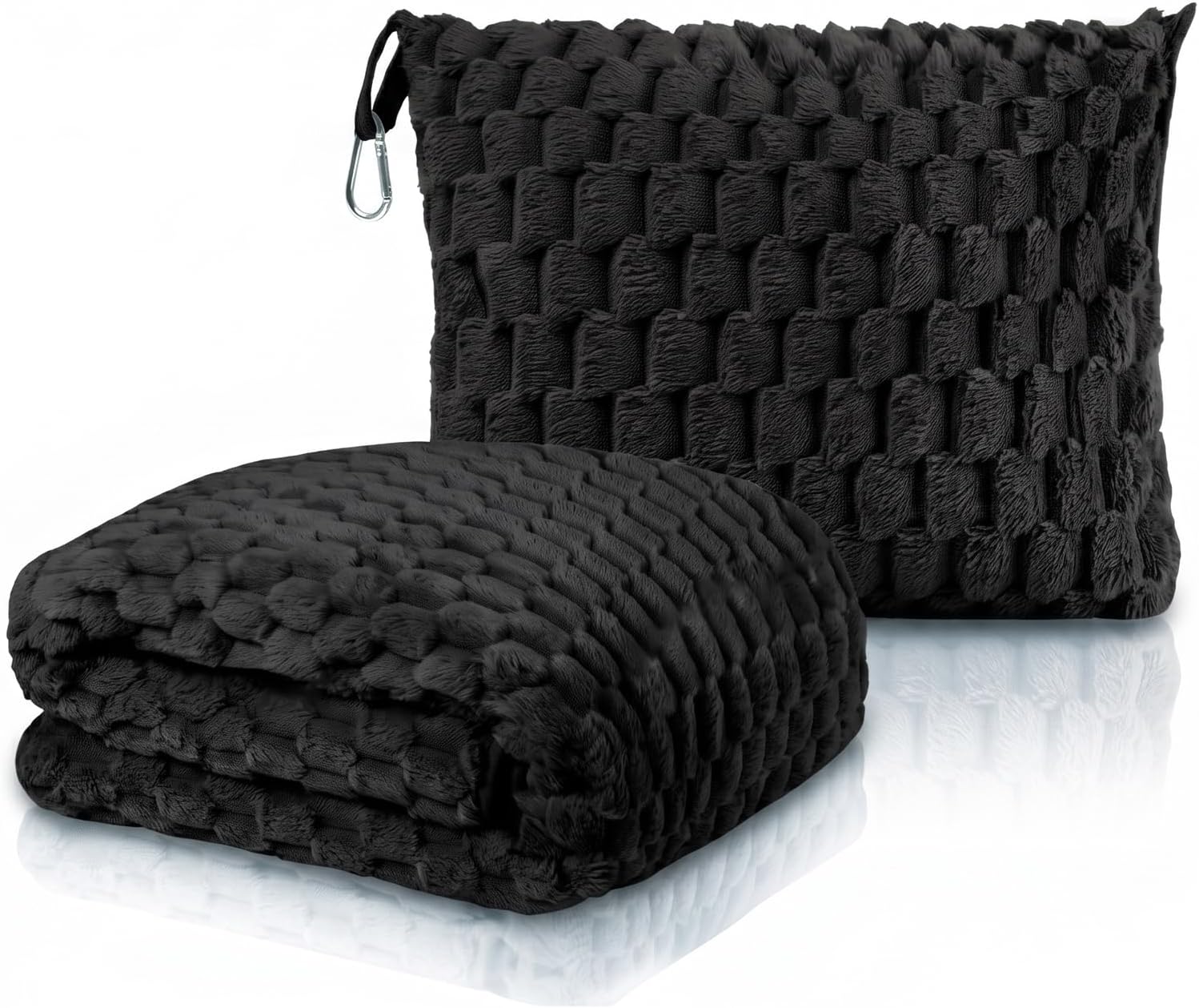 Travel Blanket with Bag, Soft Fleece Portable Airplane Blanket, Black