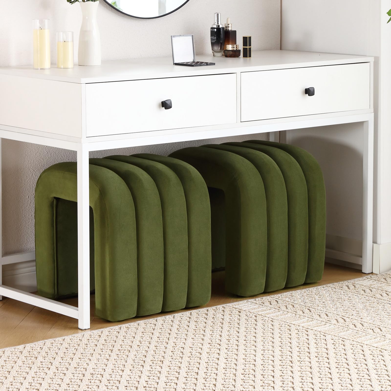 Zesthouse Arched Ottoman Foot Stool, U-shape Pouffe Footstool, Green