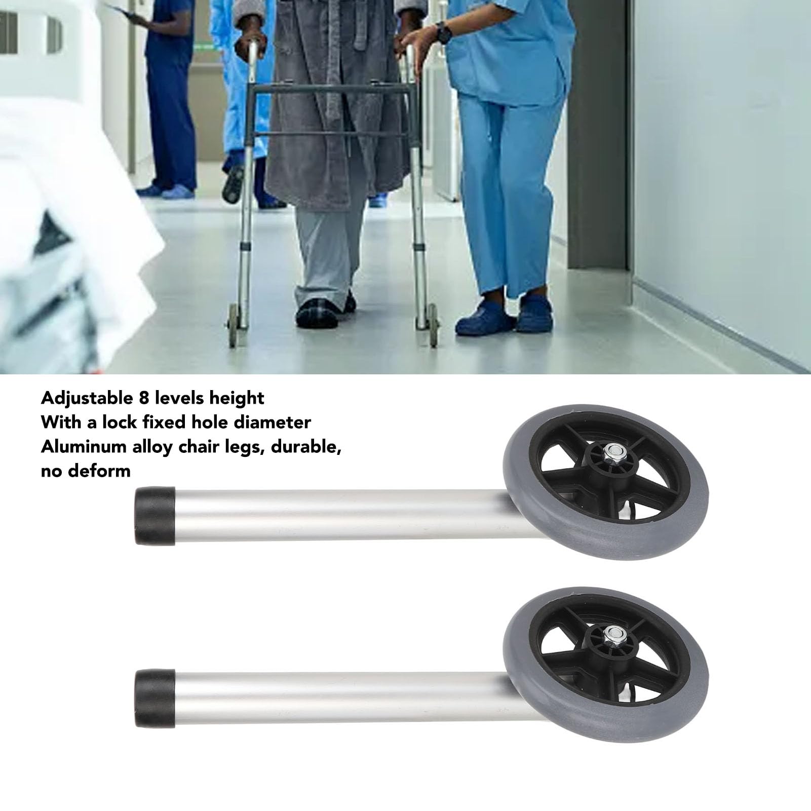2 Ruedas para Andador, Accesorios de Repuesto para Andador, Ruedas Ajustables de Repuesto para Personas Mayores con Discapacidad, Patas de Aleación de Aluminio