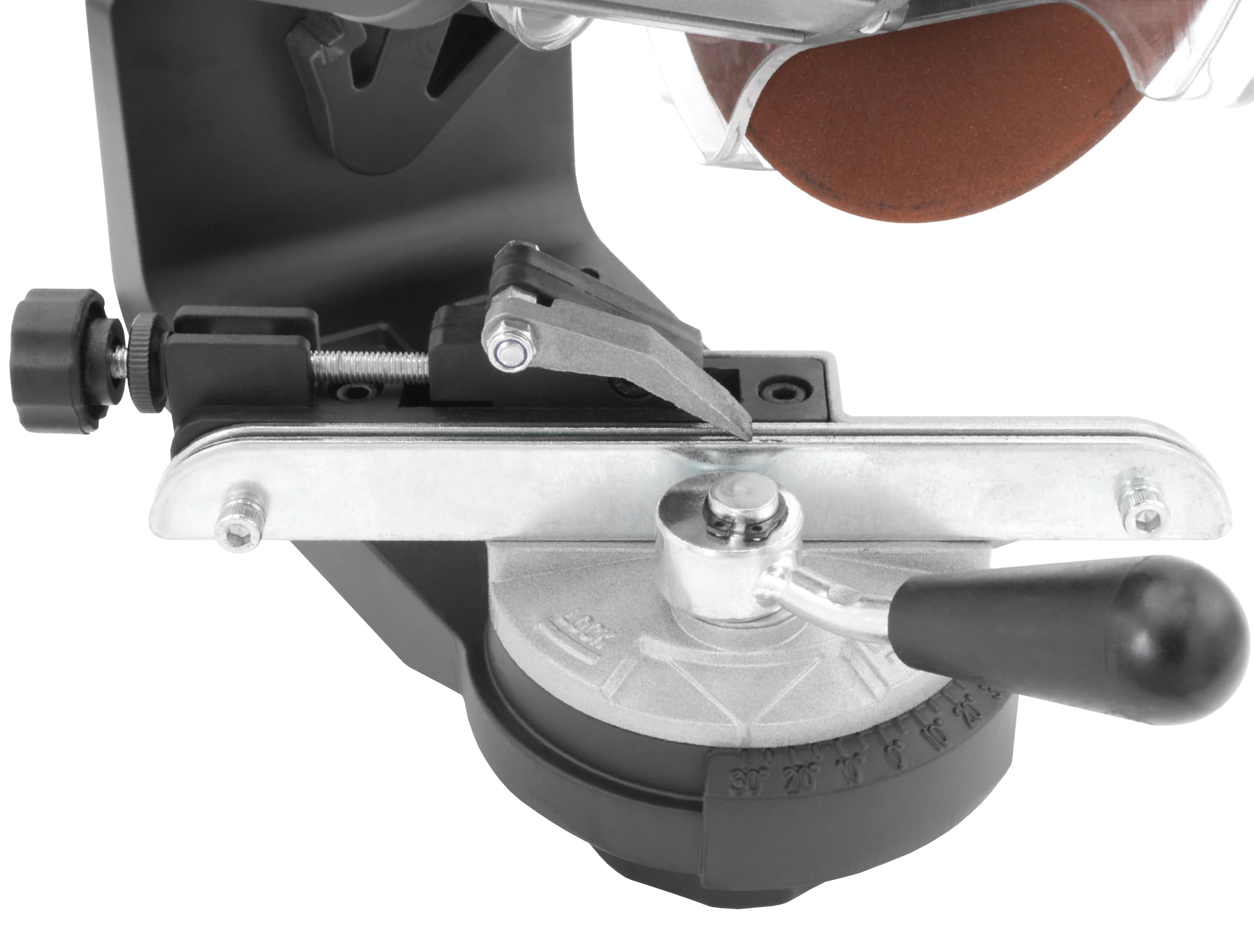 SÄGENSPEZI Afilador de cadenas de sierra Speed con 2 discos abrasivos, para 1/4 3/8 325 404, incluye material de fijación, ajuste de ángulo de afilado, luz de trabajo LED + - 30 grados