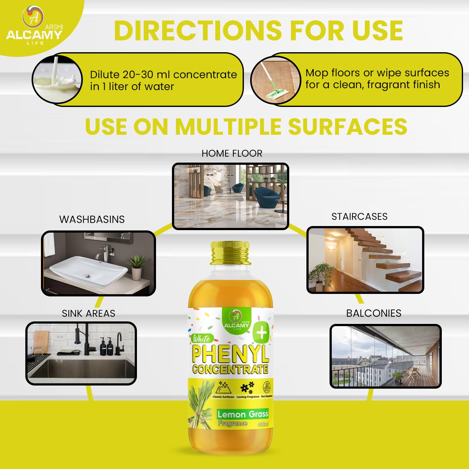 AAAL Disinfectant White Phenyl Concentrate Liquid 400 ML | Makes 8 To 10 Litre Of Thick White Phenyl | Lemon Grass, 400 ML 2