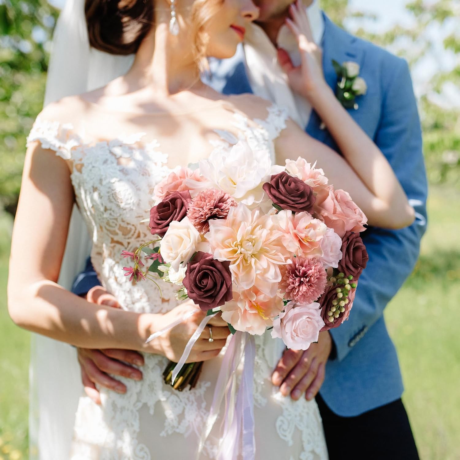 Garisey Artificial Flowers Combo, Mix Silk Flowers Roses, Peonies, Dahlias with Stems for DIY Wedding Bridal Bouquets, Baby Shower, Table Centerpieces, Home Decor, Fake Floral Arrangements-Blush Pink