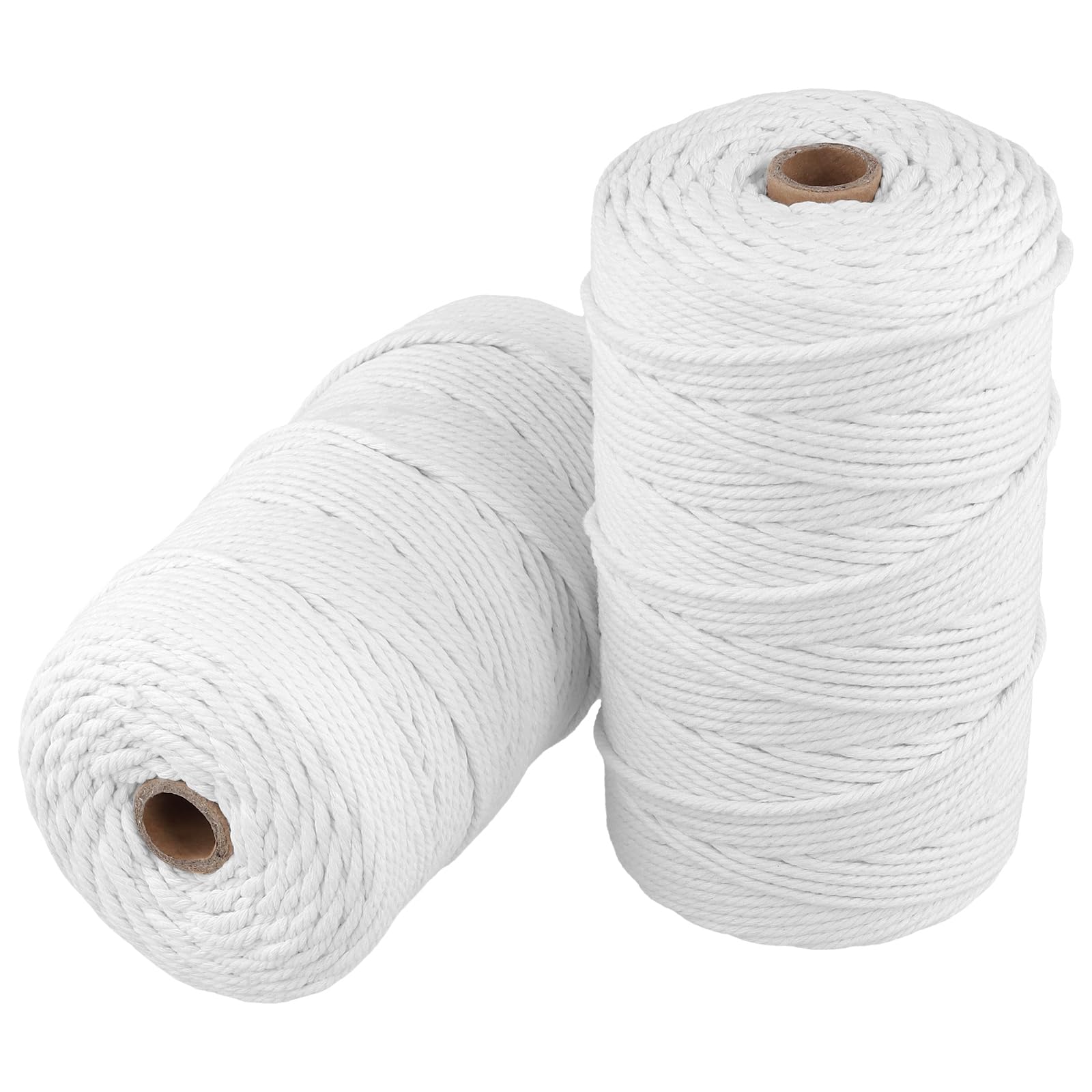 JOIKIT 2 Rolls x 200m/656ft Cotton Twine, 3mm White Cotton String, Macrame Cord for Art, DIY Crafts, Decorating, Gardening