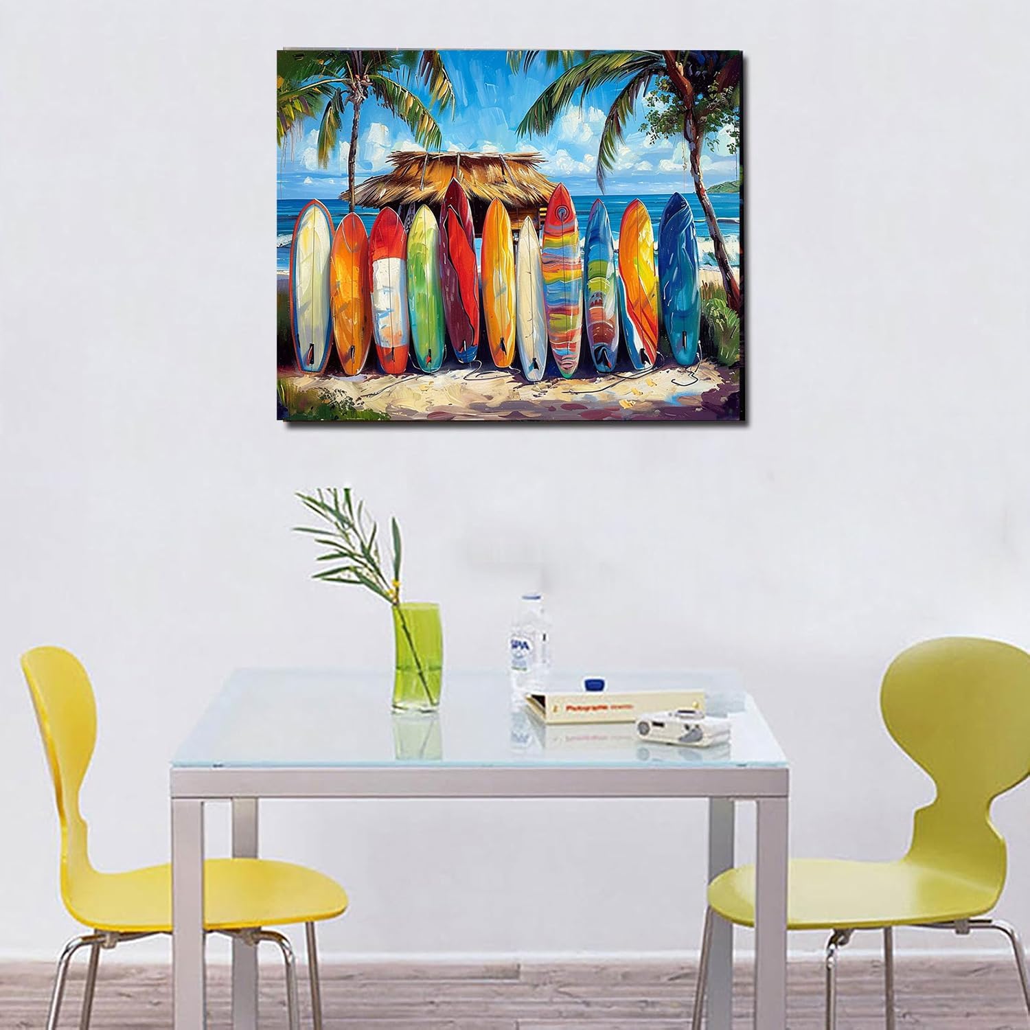 Surfing Tailboards Paint by Numbers for Adults Seaside Scene Paint by Number Cocoanut Tree Painting by Number on Canvas Easy to Paint With Brushes Perfect for Gift Decor With Frame(16x20inch)