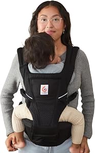 Ergobaby Alta Hip Seat Baby Carrier for Babies and Toddlers 4-48 Months (12-45 lbs) - 3-Position Convertible Ergonomic Baby Carrier with Storage Pocket, Sun Hood, Hip-Healthy Positioning - Onyx Black