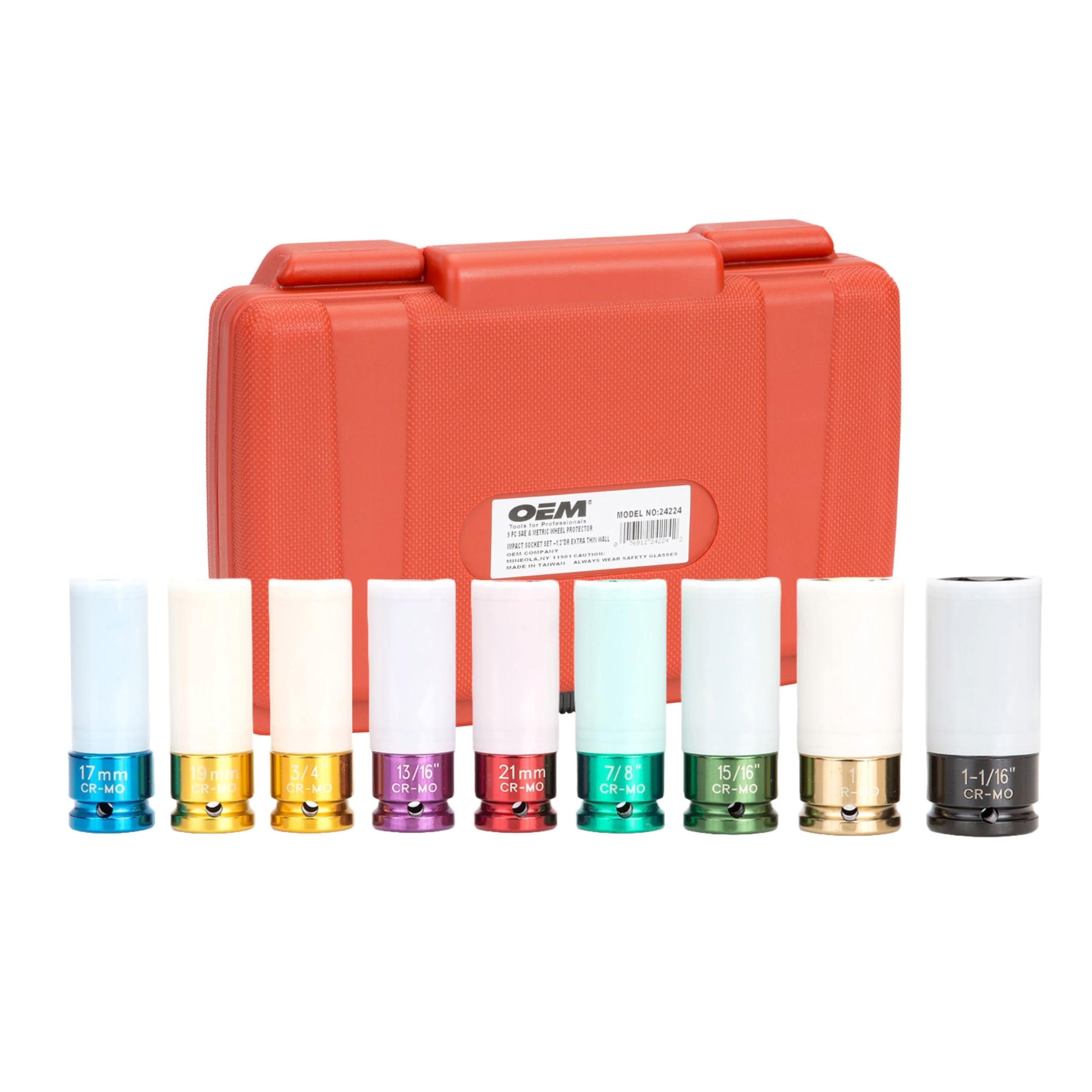 OEMTOOLS 24224 9 Piece 1/2" Drive Wheel Protector Impact Socket Set, Extra Thin Wall Socket Set, Keeps Lug Nuts and Wheels Protected, SAE & Metric