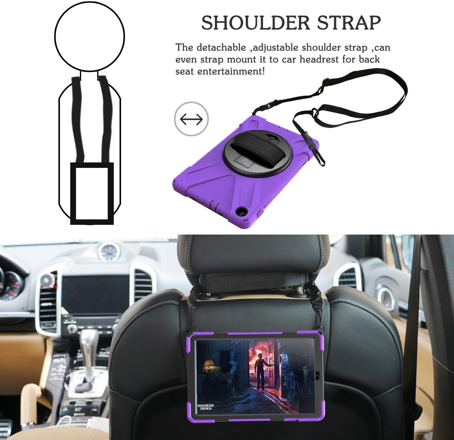 Samsung Galaxy Tab A 10.1 Case 2019 With Stand,Herize Heavy Duty Rugged Shockproof Protective Case With Handle Strap,Shoulder Strap For Galaxy Tab A 10.1 2019,T510/T515 Tablet For Kids,Students,Purple