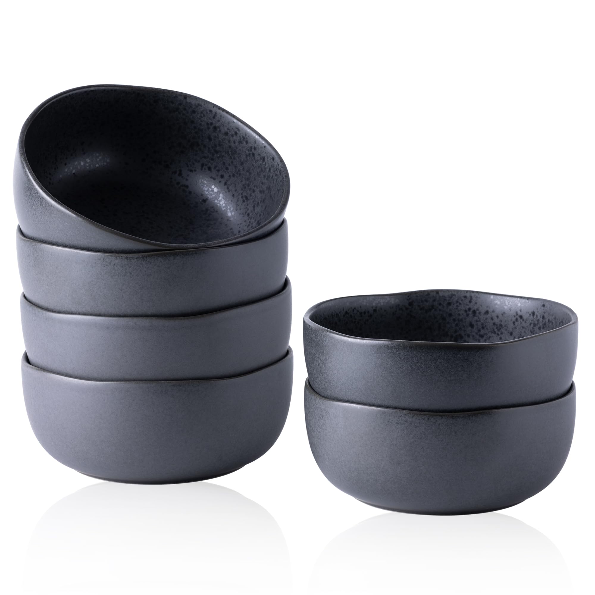 AmorArc Stoneware Cereal Bowls for Kitchen, 28oz Large Ceramic Soup Bowls Set of 6 for Meal, Snacks,Soup, Oven, Microwave&Dishwasher safe Kitchen Bowls with Wavy Rim, Speckled Black