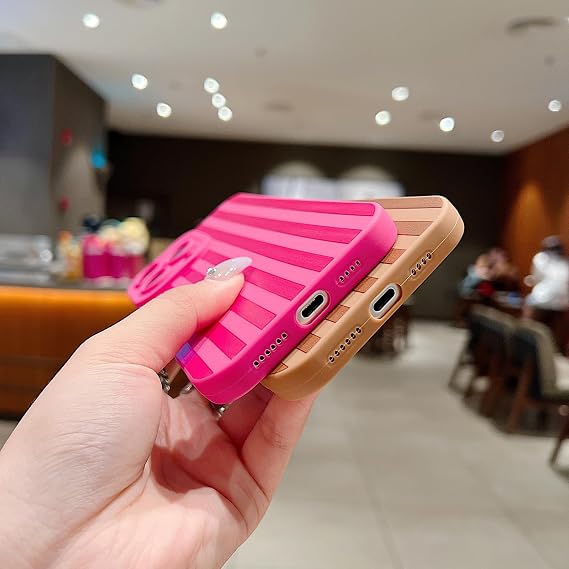 iPhone 16 Pro Max対応 ケース キュート 美的 ストライプ デザイン ガールズ レディース ソフトシリコン 耐衝撃 保護 iPhone 16 Pro Max用 ケース - ブラウン