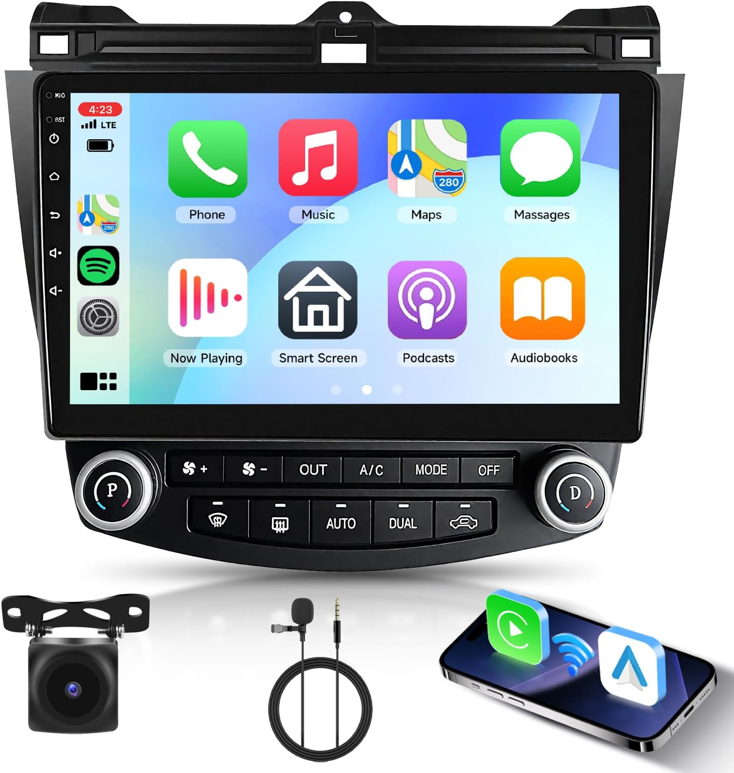 5Ghz WiFi Car Radio Stereo for Honda Accord 2003-2007 Android 15,10.1 inch Capacitive HD Touch Screen with Wireless carplay&Android Auto GPS Navigation WiFi Bluetooth USB FM Car Audio SWC 2G+64G