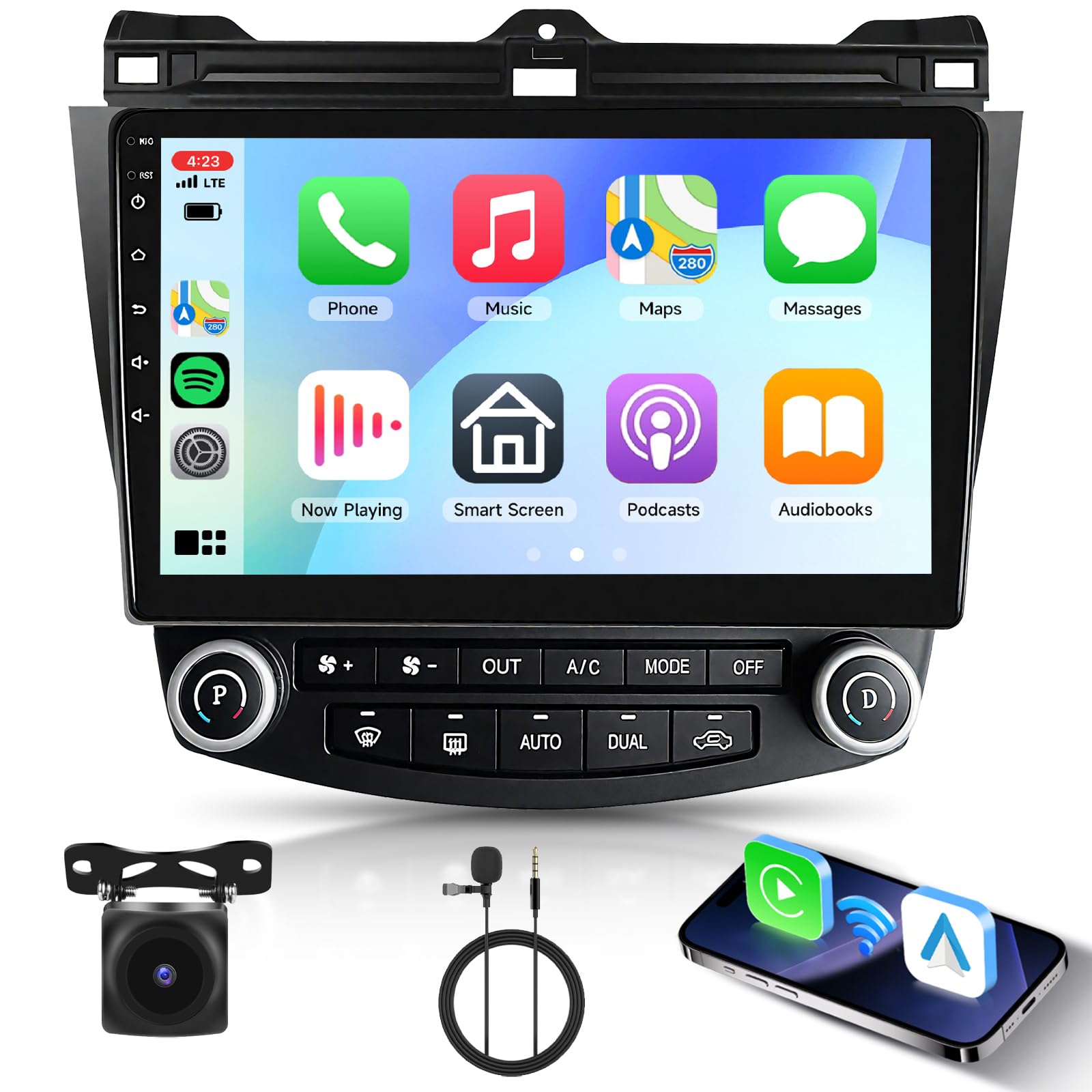 5Ghz WiFi Car Radio Stereo for Honda Accord 2003-2007 Android 15,10.1 inch Capacitive HD Touch Screen with Wireless carplay&Android Auto GPS Navigation WiFi Bluetooth USB FM Car Audio SWC 2G+64G