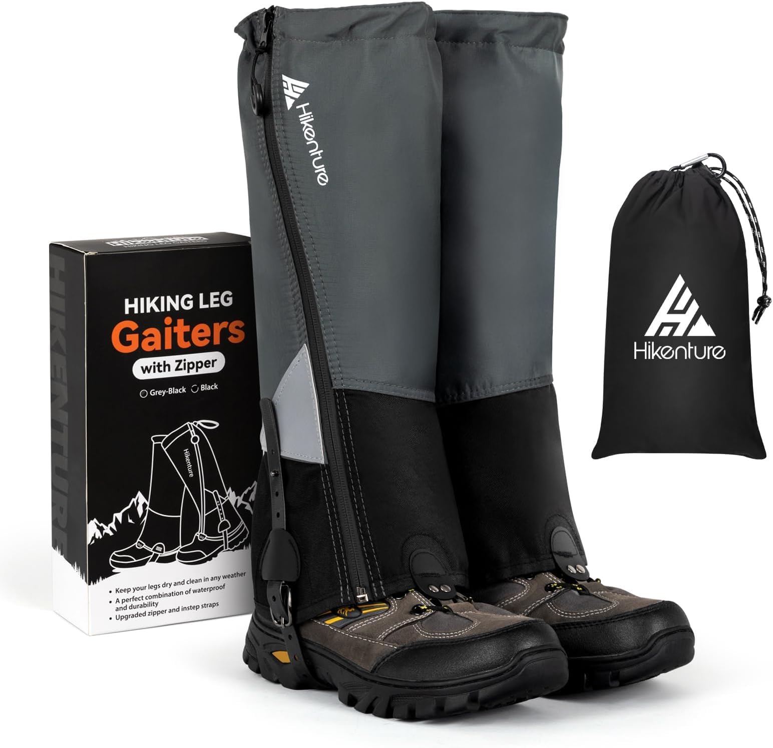 HikentureLeg Gaiters with Waterproof Zipper, Ultra Anti-Tear Gaiters for Hiking, Waterproof Boot Gaiters for Men Women, Adjustable Shoe Gaiters for Hunting, Breathable Snow Gaiters for Boots (Medium)