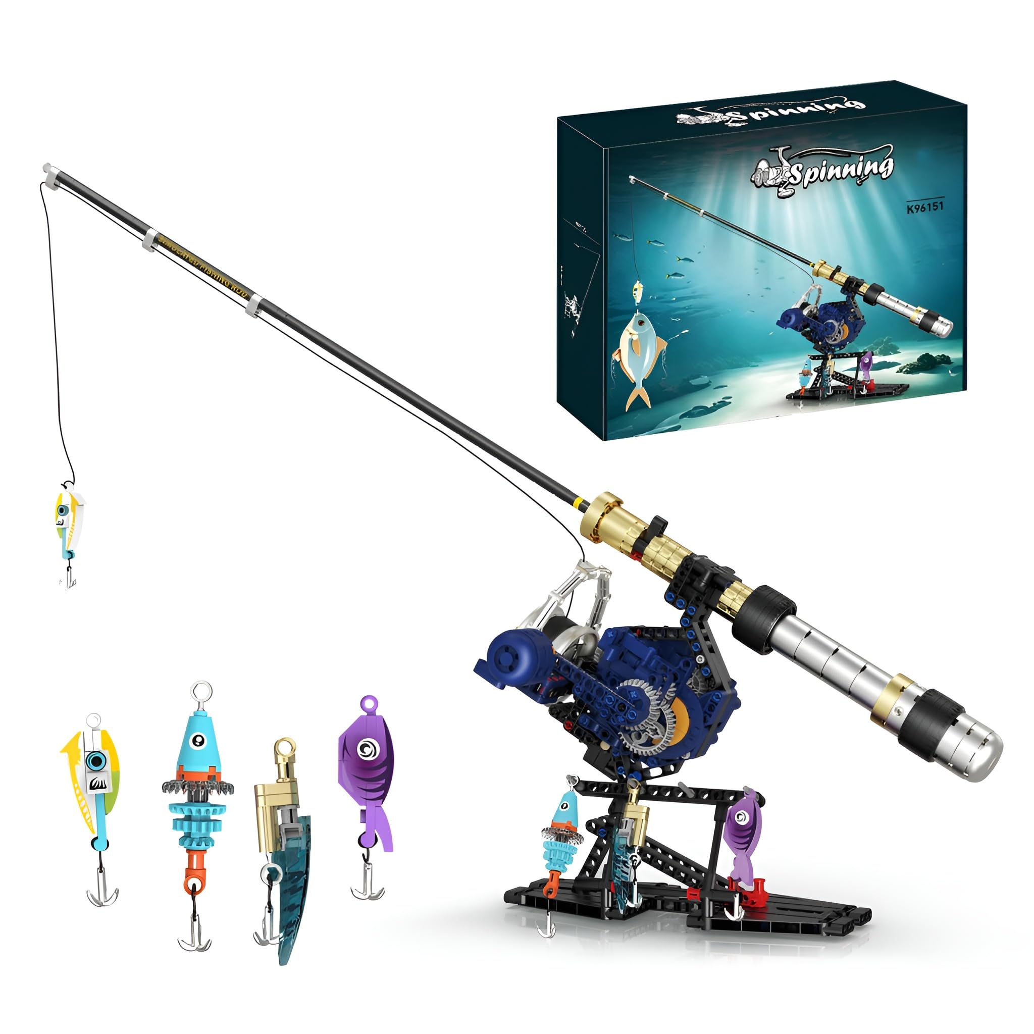 Spinning Fishing Rod Building Set for Adults - 479PCS Technik Mechanical Fishing Gear Toy Bricks Kit, STEM Education Playset, Home Decor Collections for Anglers, Creative Gift for Men, Women