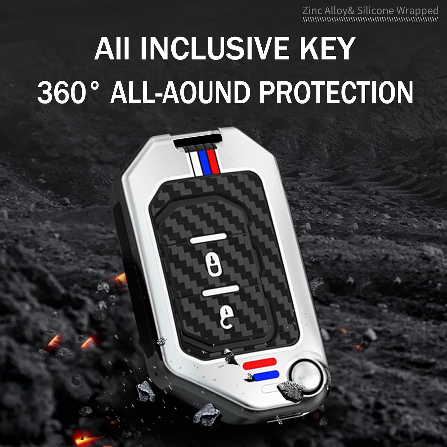 KUNIO For Jeep Carbon Fiber Car Key Fob Cover Case Fit for Jeep Wrangler 2025 2026 JL JLU Rubicon Wagoneer Gladiator Sahara JL JLU 4XE Keychain Luminous Effect Key Holder Accessories Black-2 Button B