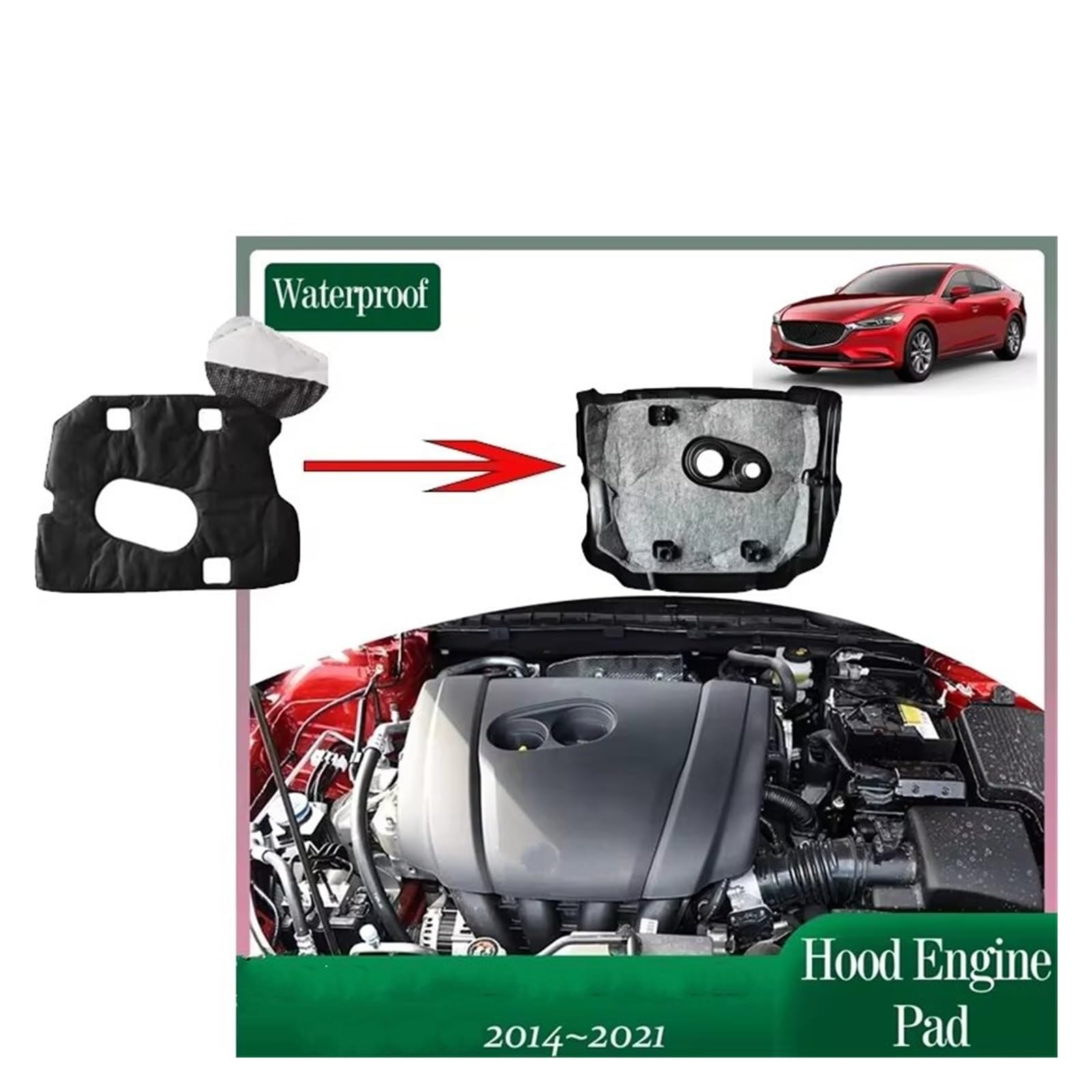 Cuscinetto isolante acustico e termico per motore Per Mazda 6 Per GJ GL Per Atenza 2014 ~ 2021 Tappetino isolante acustico e termico per lo sportello del vano motore dell'auto