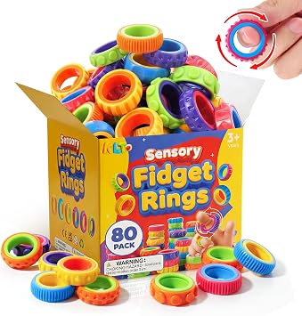 KLT Fidget Toys Bulk for Kids 80 Pack Textured Spinner Rings - Bulk Party Favors Filler Goodie Bag Stuffers - Fun Classroom Prize Box - Quiet Sensory Toys for Autism ADHD Calming Focus