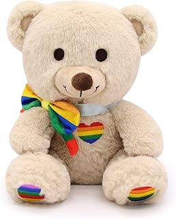 Cute Brown Teddy Bear Plush Toys, Kawaii Pride Teddy Bear Plush Stuffed Animal, Soft Lovely Stuffed Bear with Rainbow Pride Sign, for Lovers Support Gifts Party Favors