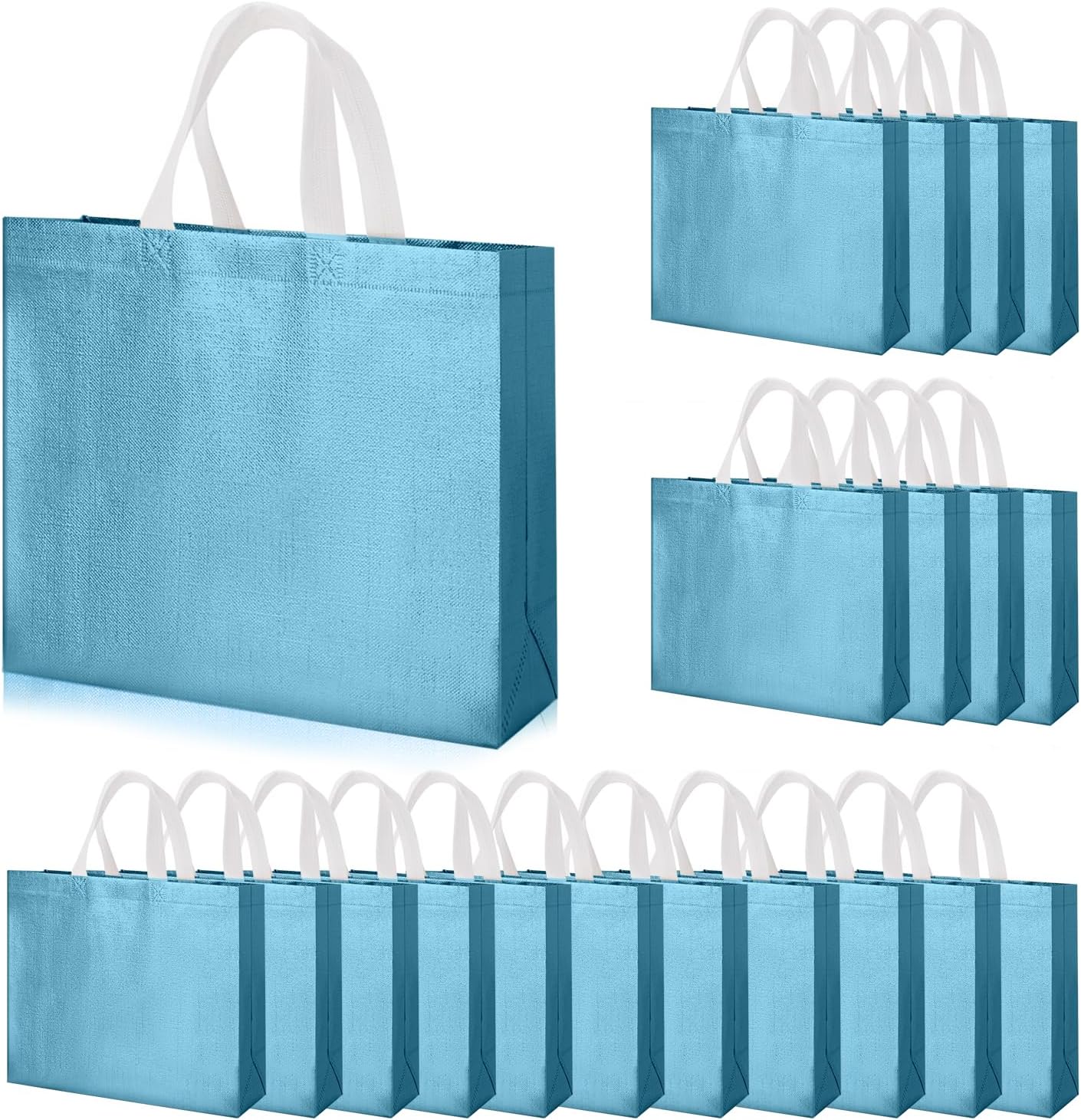 Glossy Lake Blue Large Gift Bags with Handle 20-Pack,Reusable Non-woven Party Favor Bags with Sturdy Base for Birthday Wedding Easter,15.75x11.81x4.72 Inches (Lake blue, M)