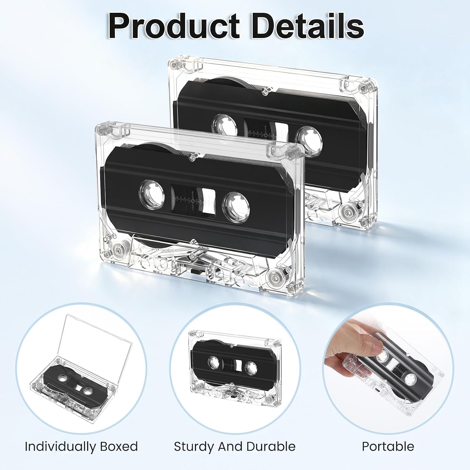 2 Pack Blank Cassette Tapes 60 Minutes Clear Audio Recording Tape