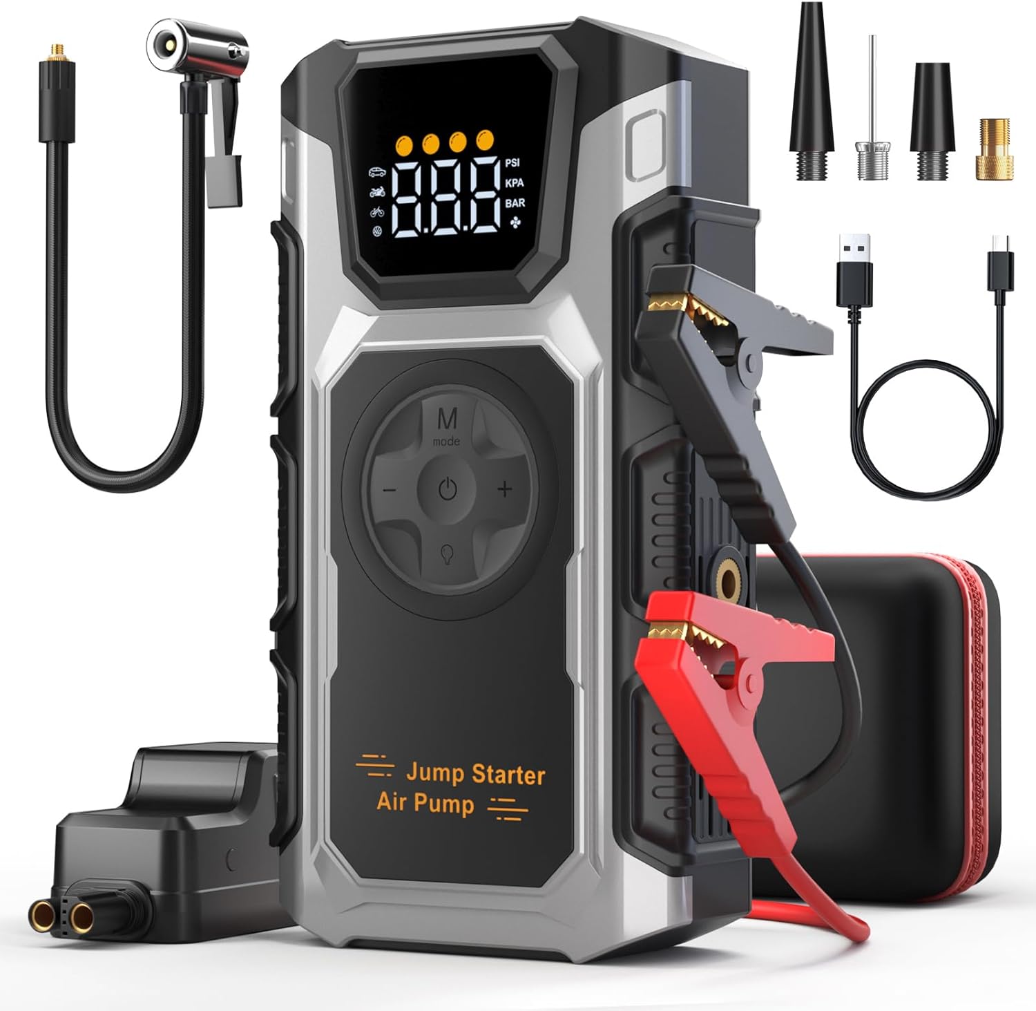 Car Jump Starter with Air Compressor, 5500A Portable Battery Jump Starter(9.0L Gas/7.5L Diesel), 12V Jump Box Car Battery Power Pack with Jumper Cables, Fast Charging, Emergency Light