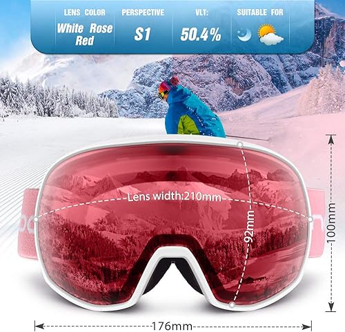 Miniatura 10 de Snowledge - Gafas de esquí para hombres y mujeres con protección UV, lente doble antivaho