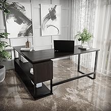 Riyan Luxiwood® L Shape Executive Desk with Storage Shelves, Two Tier Shelf, Works Well as a Office Conference/Meeting Table, Multi-Utility Office Table, Computer Table (Medium, Brown)