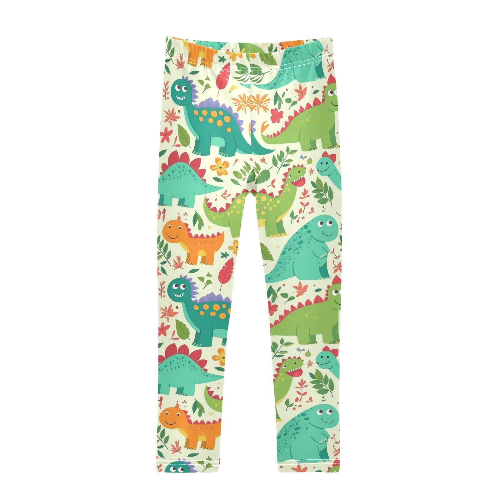 Wusikd Cute Dinosaurs Girls' Leggings Toddler Doodles Leaves Flowers Kids Yoga Pants Dance Active Tights 4T Multi