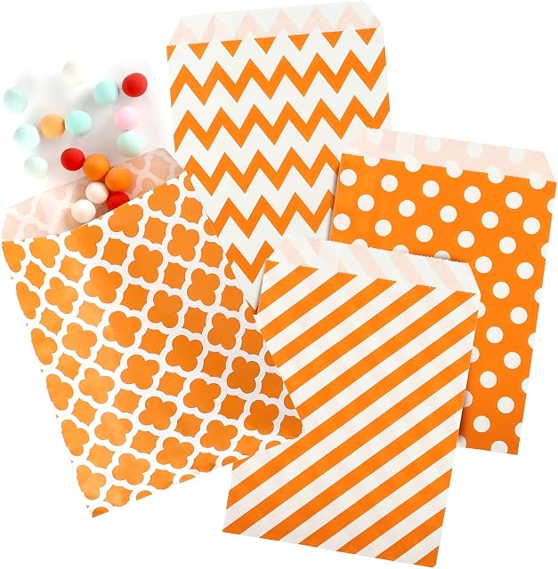 Kesote 100Pcs Autumn Themed Paper BagsTreat Bags Candy Bags Sweet Bags Gift Bags Party Goodies Bags for Thanksgiving Wedding Anniversary Baby Shower Birthday Party - 13 x 18 cm
