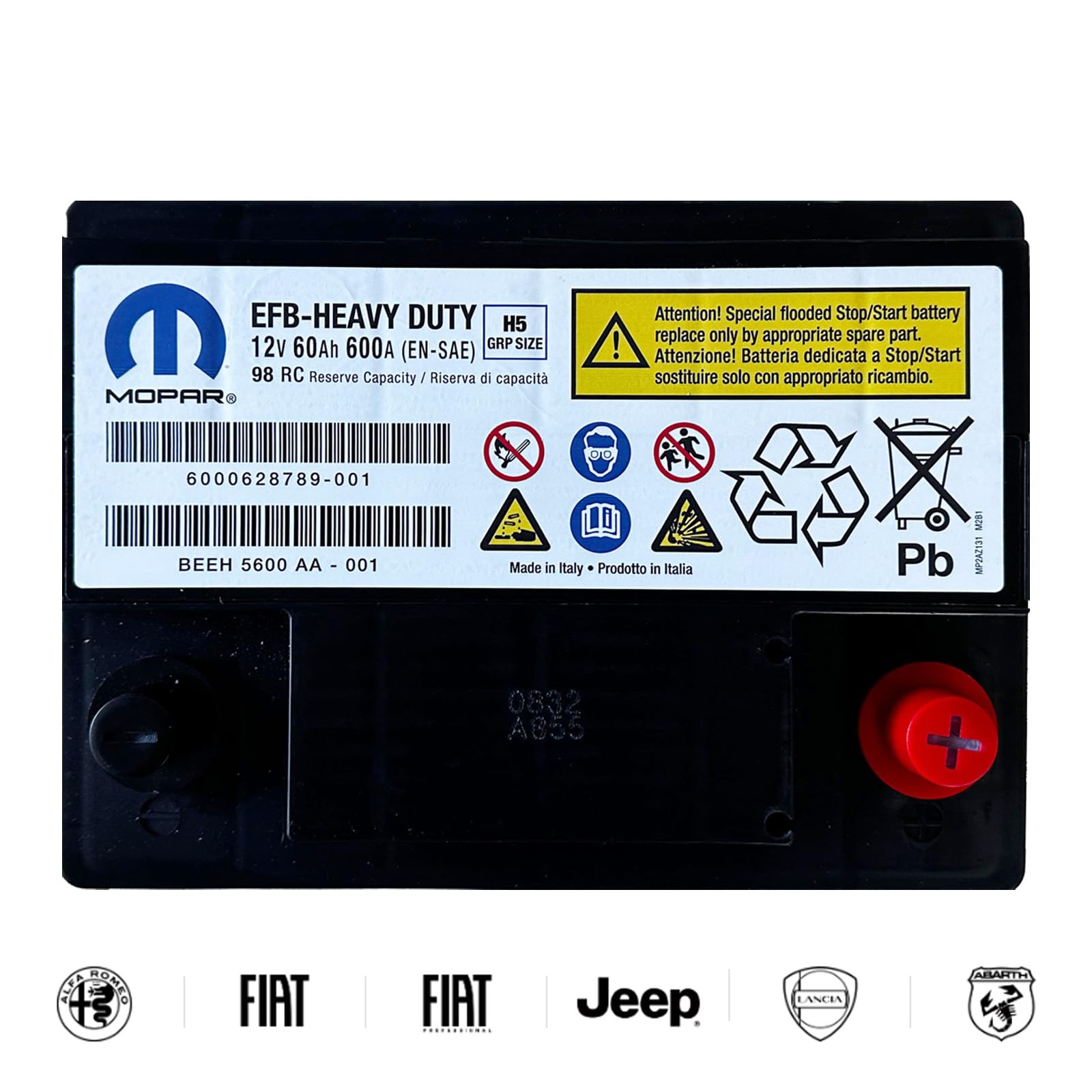 Bateria Auto 60Ah EFB 600A Start & Stop do FIAT, ALFA ROMEO, LANCIA, JEEP