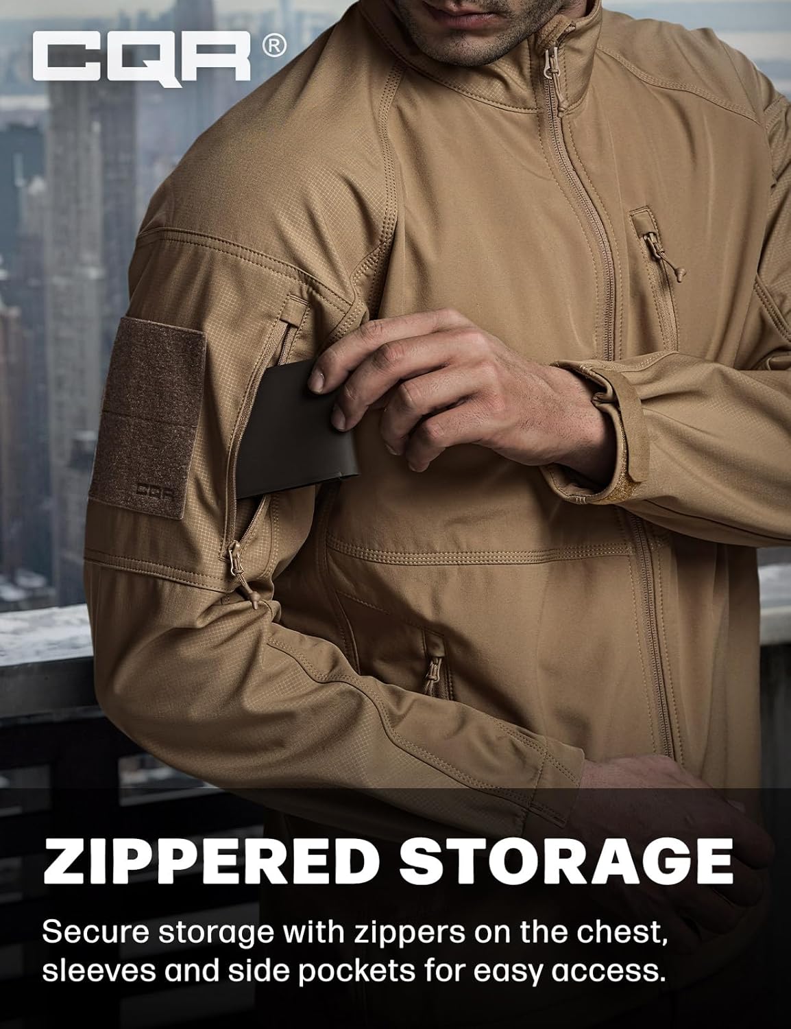 CQR Men's Tactical Softshell Jacket, Winter Warm Fleece Lined Coat, Water Resistant Outdoor Hunting Hiking Rain Windbreaker - Image 9