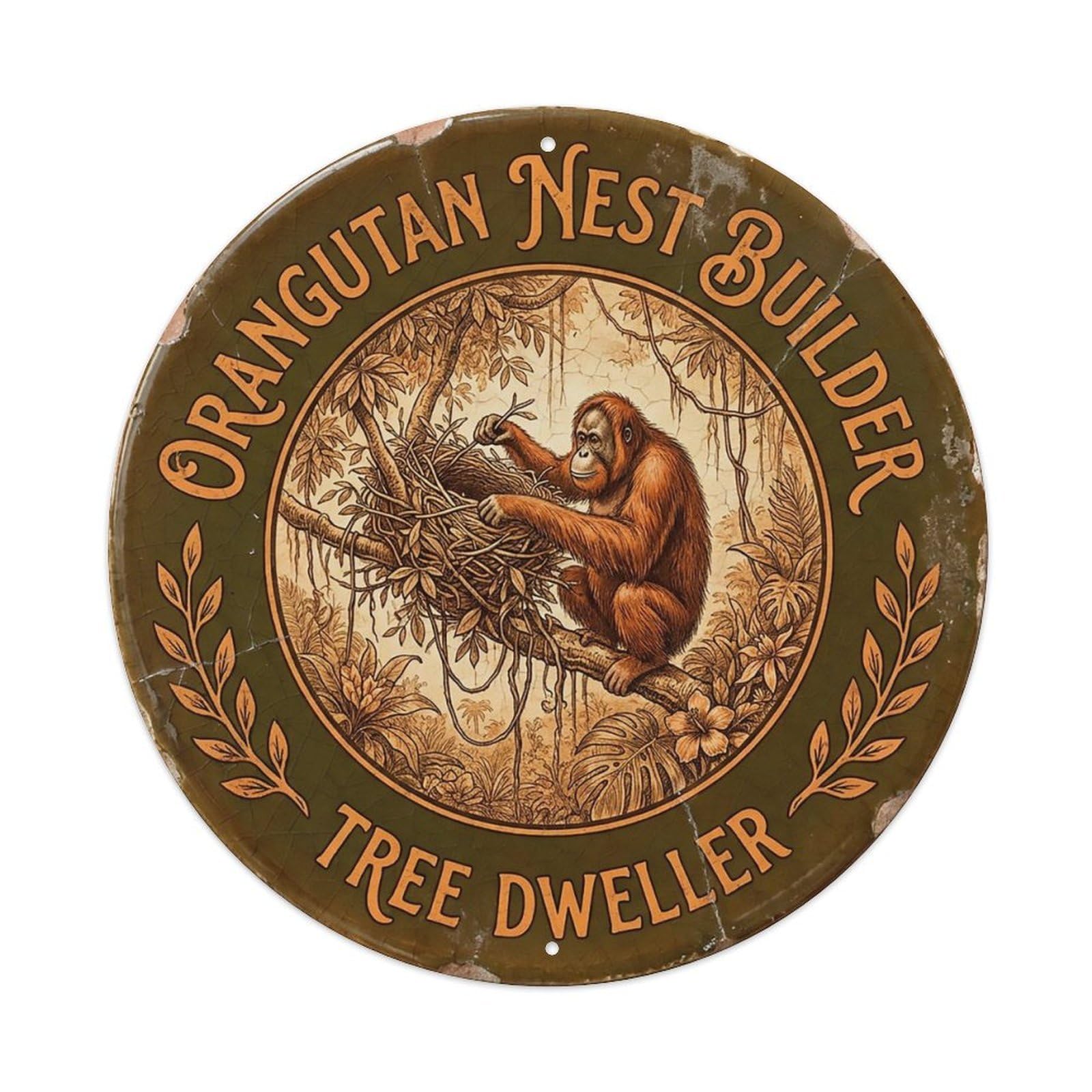 Cxhjca 8X8inch(20X20cm) Orangutan Nest Builder Tree Dweller Metal Tin Sign